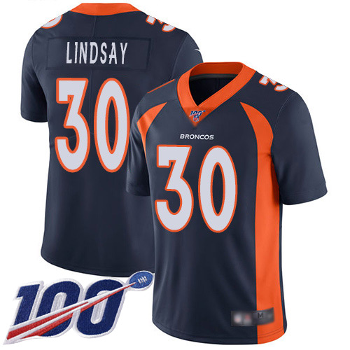 Men Denver Broncos #30 Phillip Lindsay Navy Blue Alternate Vapor Untouchable Limited Player 100th Season Football NFL Jersey